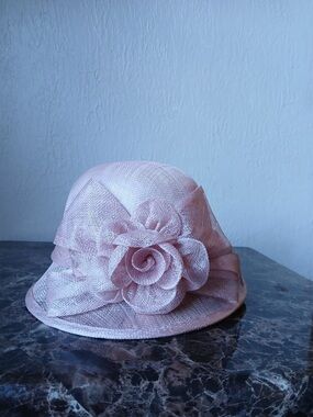 Elegant Pink Floral Sinamay Cloche Hat